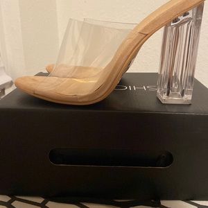 Size 7.5 clear nude shoe.